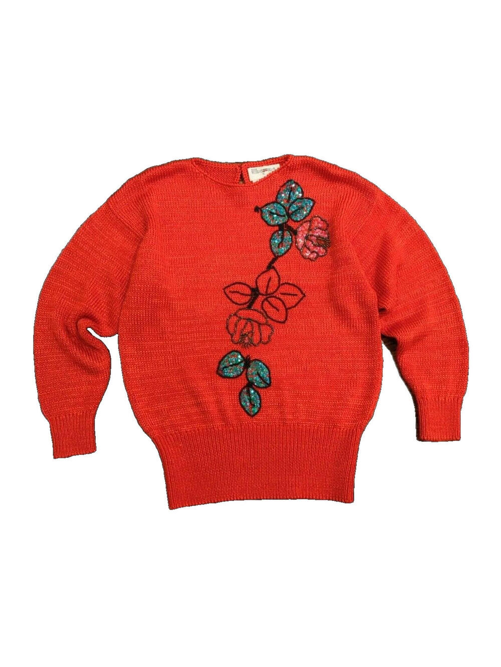 Vintage 80's Red Sweater M Beads Hand Loomed Pop Art Statement ENFIN By Marcia